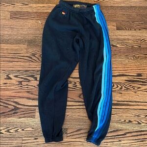Adidas Black Joggers with Blue Stripes